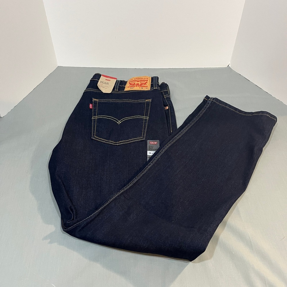 Levi 513 Slim Straight Jeans Mens 38x32 Dark Indigo Blue Stretch Denim